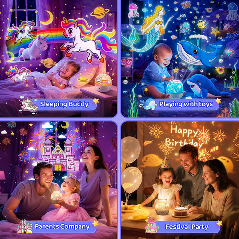 15 Films+15 360 Pikoy Unicorn Toys for Girls Gifts, Lullaby Sound Machine for Kids Night Light Projector