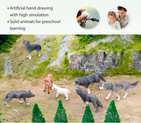 Volnau Wolf Toys Animal Figures, 7PCS Zoo Pack for Toddlers, Kids Christmas Decoration Gift, Educational Set