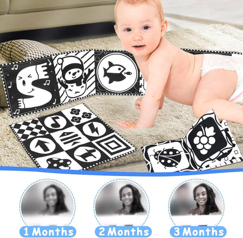 Newborn Toys Black and White, High Contrast Baby Toys for 0-3 Months, Soft Book and Crinkle Sensory Toys