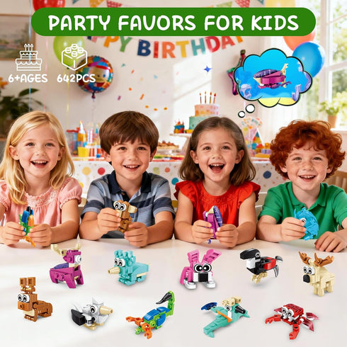 24 Pack 642 Set 612 Party Favors for Kids, PCS Animal Building Blocks Toy Goodie Bag Fillers, Classroom Prizes
