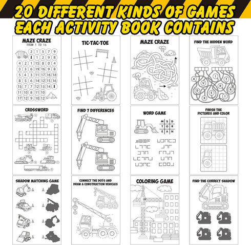 36 Set Sinmoe Piece Mini Activity Books for Kids' Parties, Includes Construction Trucks: Dump Trucks, Diggers, Cranes