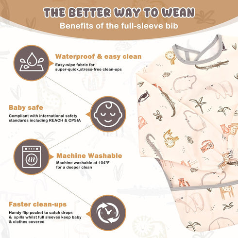 Mess-Free Baby Feeding Smock with Long Sleeves | Waterproof Bib for Infants and Toddlers
