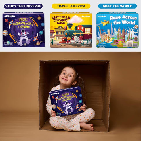 QUOKKA 3X Set Learning Board Games for Kids 6-8 - Educational Trivia Cards Ages 8-12 | Explore Outer Space