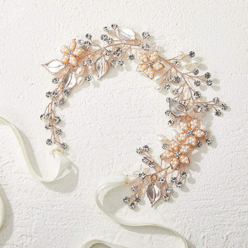 SWEETV Flower Girl Headband for Wedding, Baby's Breath Rose Gold Hair Piece for Birthday Party