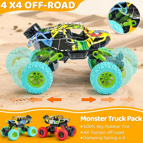 6.3 Inch 3 4 5 6 7 Sets 2 Pack Monster Truck Toys for Boys Years Old, Pull Back Friction Powered Truck Vehicles Play