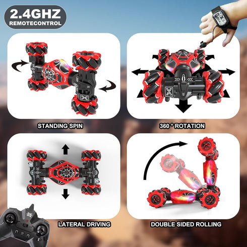 Red,1:24 4WD 360 6-12 Gesture RC Car High Speed Transform Stunt Car with Gesture & Remote Control, Rotation Drift