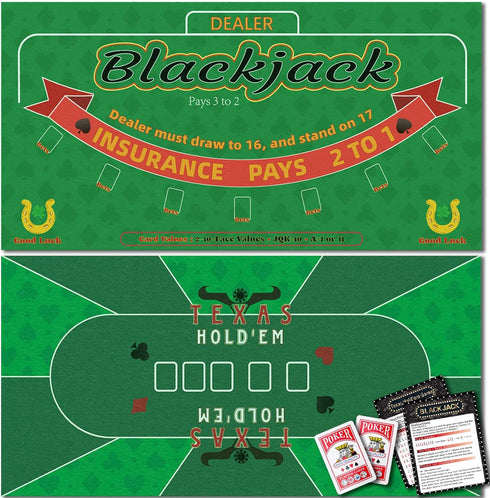 Double Sided Poker Mat 36x72Blackjack Table Topper, Casino Felt Cover, Texas Hold'em