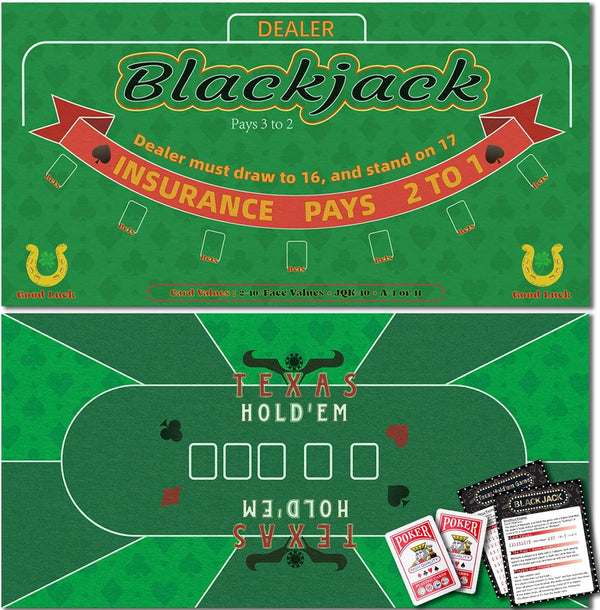 Double Sided Poker Mat 36x72Blackjack Table Topper, Casino Felt Cover, Texas Hold'em