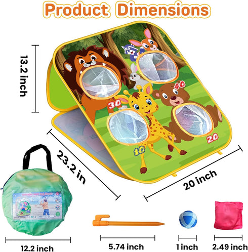 Animal Bean Bag Toss Game, Kids Outdoor Toys with Double-Sided Foldable Cornhole Board for Family Fun