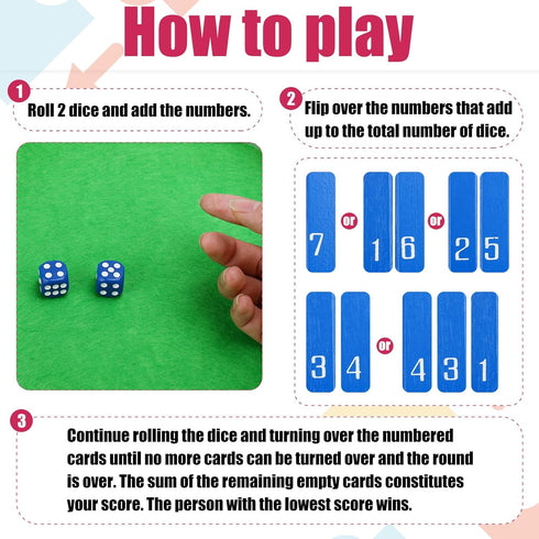 6 12+4 Shut The Box Game for Players - Wooden Board Tabletop Family Math Game with Dice