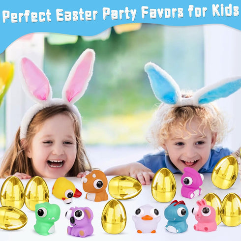 8 Pack Jumbo Surprise Golden Easter Egg Filled with Eye-pop Fidget Toys, Large Easter Eggs with Toys Inside Easter