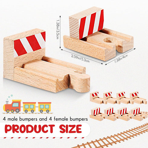 8 Liliful Pieces Wooden Train Track Bumpers, Male and Female Bumpers Wooden Train Track Accessories, Multi Style