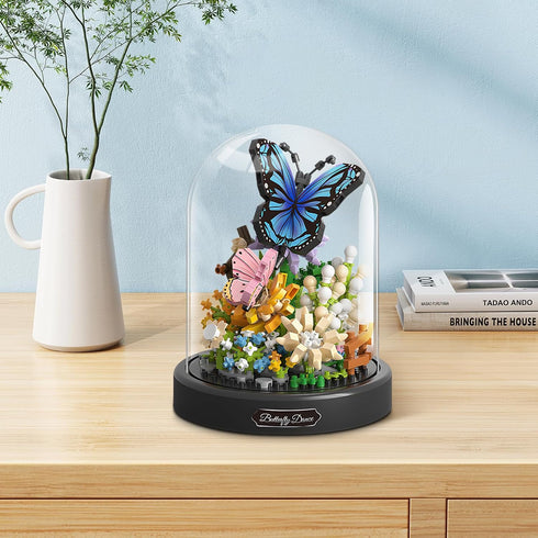 530 PCS Flower Bouquet Butterfly Building Set, Bonsai Tree Micro Bricks Kit with Dust Cover, Gift for Adults