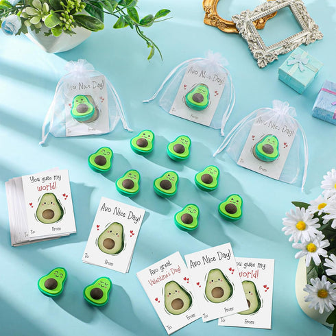 36 Sets Valentine Favors for Kids - Creative Avocado Eraser Fruit Pencil Erasers with Valentine's Day Cards