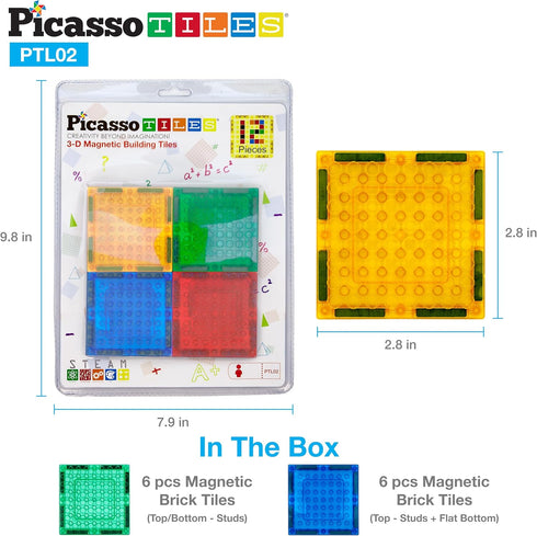 PicassoTiles Magnetic Brick Tiles STEM Building Block Set, Creative Magnetic Tiles Construction Toy Educational