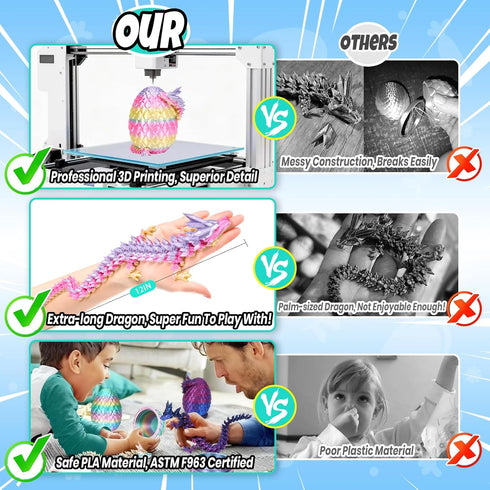 YILCER 3D Printed Dragon Easter Egg, Mystery Crystal Articulated Dragon Fidget Toys, Surprise Prefilled Easter Egg