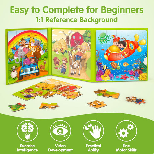 SYNARRY Magnetic Puzzles for Kids Ages 3-5, 20 Pieces Toddler Animal Travel Activity Toys for 3-6 Years