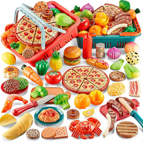 Play Food Sets for Kids Kitchen-80PC Pretend Food with 2 Kids Picnic