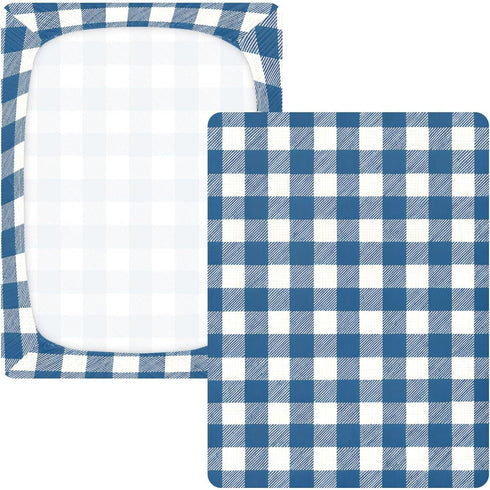CZXW 52" 28" Navy Blue Checkered Crib Sheets Fitted x Natural Cotton Soft & Breathable for Baby Crib Mattress