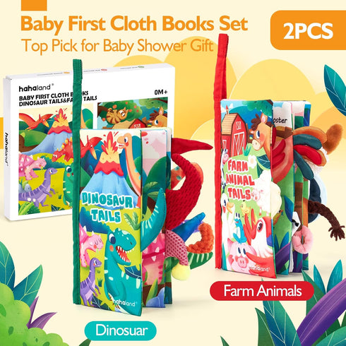 hahaland 2PCS 0-6 Tummy 0-12 Baby Books for Baby Shower Gifts - - Baby Toys Months - Touch & Feel Time Sensory Soft