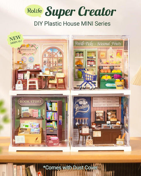 Set 14+, Rolife Super Creator Mini Series Fruits Shop, DIY Plastic Miniature Kits Retail Store Series, Mini Model House