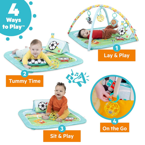 Tummy Bright Starts Grip & Kick Oball Activity Gym, Soccer Theme with Easy-Grasp Baby Toys, Baby Play Gym, Kick Pad