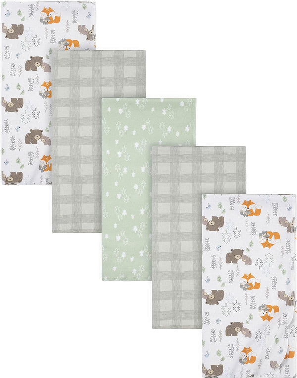 Gerber Boys Newborn Infant Baby Toddler 100% Cotton Flannel Receiving Swaddle Blanket, Woodland White, 5 Count