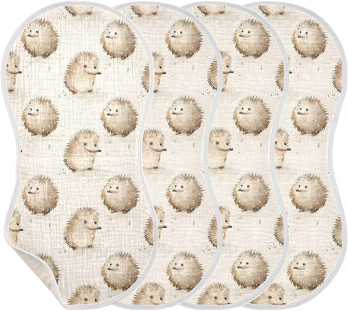 Set 2, 22 11 Inch Muslin Baby Burp Cloths of Soft Absorbent Animal Hedgehog Cute Muslin Washcloths, Bibs, Face Towel