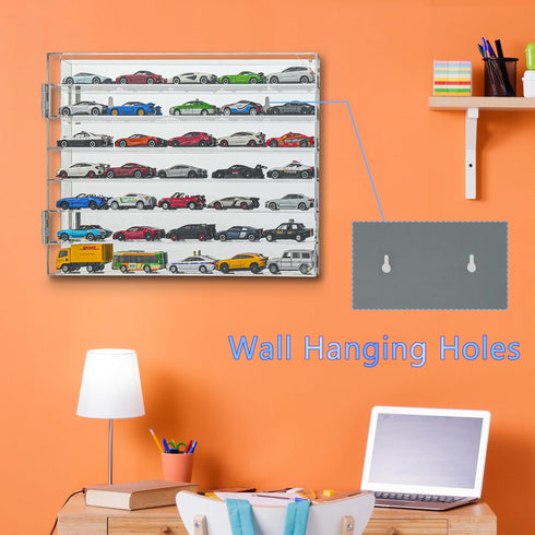 YYDS 1/64 Scale Diecast Display Case for 35 Toy Cars, Wall Mount, Mirrored Back, Hot Matchbox Cars