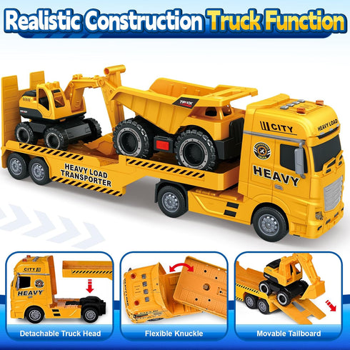 3 4 5 6 7 25" Bstoyder Toddler Boy Toys for Years Kids, Semi Construction Carrier Truck Toy with Excavator and Dump