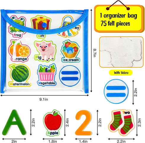 Felt Learning Letters,Learning Numbers,75 Felt Board Pieces for Felt Flannel Board,Alphabet ABC Learning for Toddlers for Kindergarten,Preschool,Toddlers