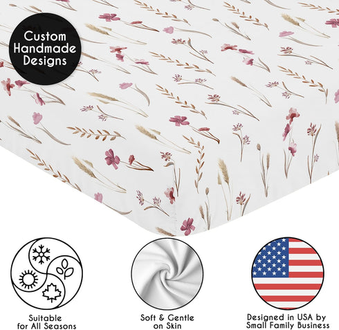 2-Piece Set Sweet Jojo Designs Baby Crib Sheets (Boho Garden Pink Floral) for Girls, Infant Nursery, Toddler Room