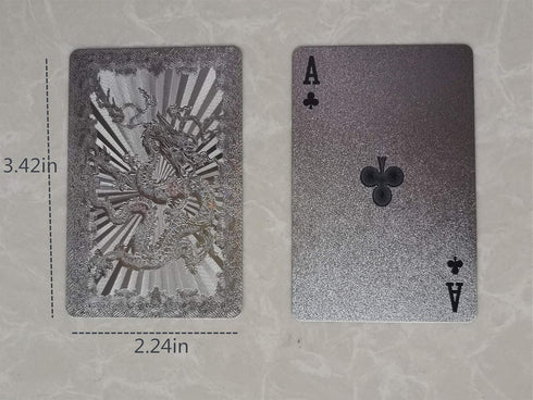 IvyMei 2 Pack Waterproof Dragon Playing Cards, Silver Foil Plastic PVC Poker Cards, High Flexible