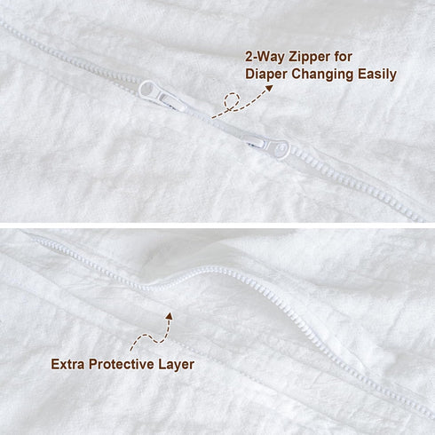 PHF 100% Muslin Cotton Baby Sleep Sacks, 0-6 Months with 2-Way Zipper, 2 Pack Cooling Unisex 0.5 TOG, White & Grey