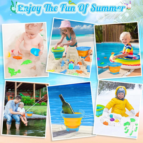 34Pcs Set 2 3-12 Beach Toys, Dinosaur Sand Toys for Kids Toddlers, Sandbox Toys with Collapsible Beach Bucket, Mesh