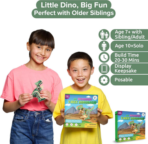 Little Jupiter DIY Wooden Kit with Stickers - Dinosaur Toys for Kids 7-12 Yrs, Wood Crafts for Kids (T-Rex)