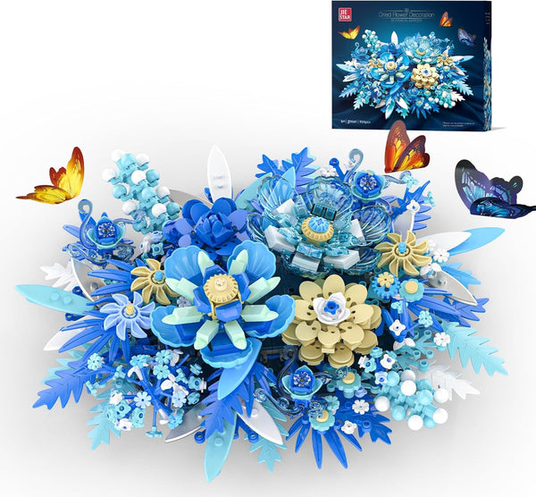 NERCISU Blue Flowers Bouquet Building Sets, Artificial Flower Botanical Collection, Home Decor Office