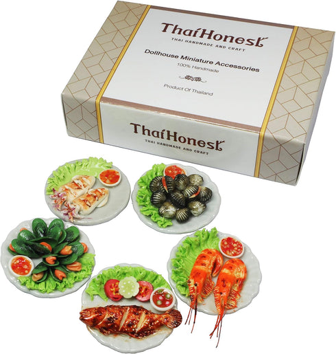 ThaiHonest Mixed 5 Assorted Seafood Dollhouse Miniature Food,Tiny Food