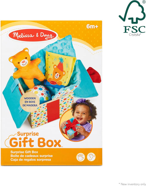Melissa & Doug Wooden Surprise Gift Box, Infant Toy Gift Set (5 Pieces), Tactile Sensory Toy for Babies