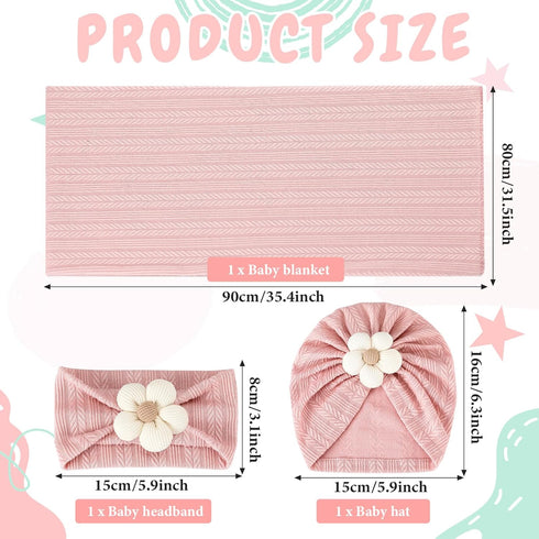 Baby Girl Blankets Newborn Set Newborn Receiving Blanket Baby Flower Headbands 3 Pieces Newborn Accessories Set for Newborn Infant Toddler Kids