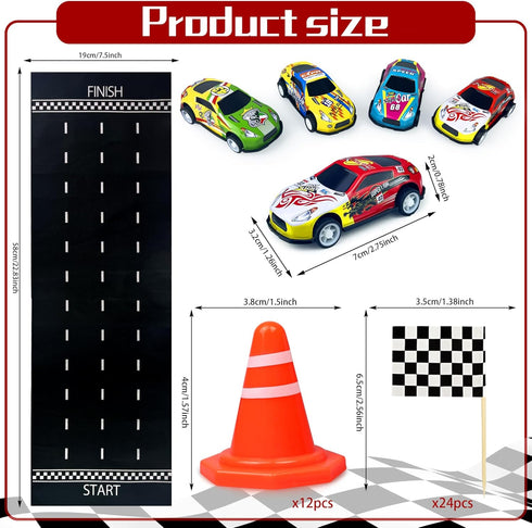 41PCS Mini Race Car Table Game Set, Mini Race Cars, Traffic Cones, Checkered Flags for Birthday Party Supplies