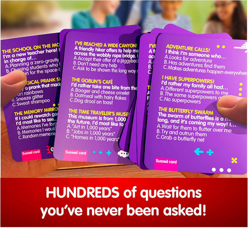SUSSED The Game of Wacky Choices, Social Card Game for Kids, Fun Travel Conversation Cards