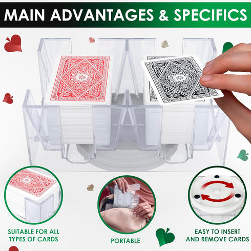 Dual Deck Revolving Card Holder - 360 Degree Poker Playing Cards Holder for Canasta, Clear Tray Poker Card Deck