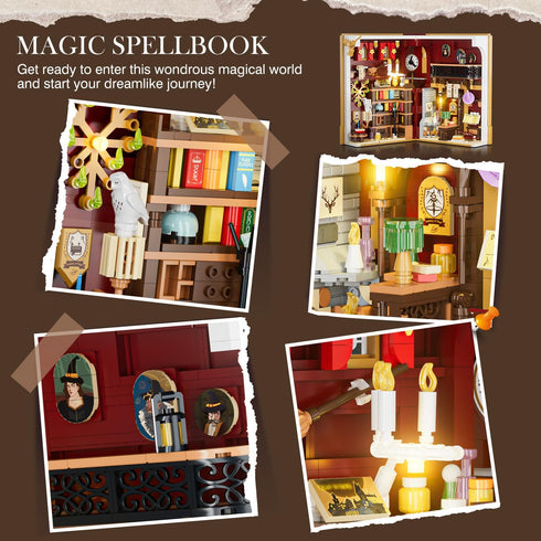 Set 3.6mm 1015 8+ INSOON Magic Booknook Building with LED Light, Mini DIY Bookend Building Kit for Bookshelf & Home