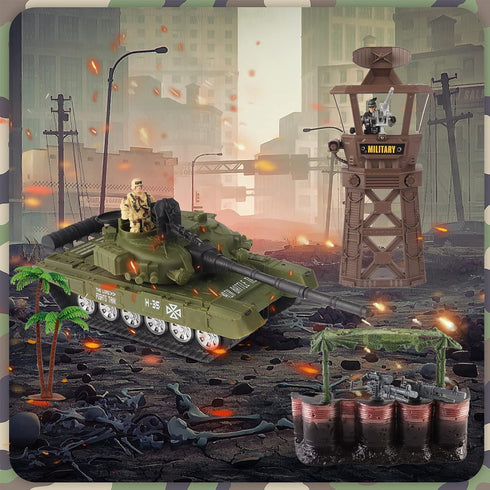 Set: 5 3-5 deAO Military Vehicles Toy Combat Boat, Helicopter, Tank Toy with Army Men Figures, Accessories - Great Army