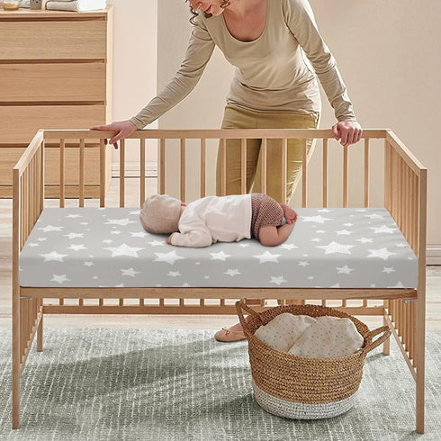 Winpema 28"x52" White Cute Stars Fitted Crib Sheet Stars Baby Crib Sheet Fit Standard Crib and Toddler Mattress,Crib