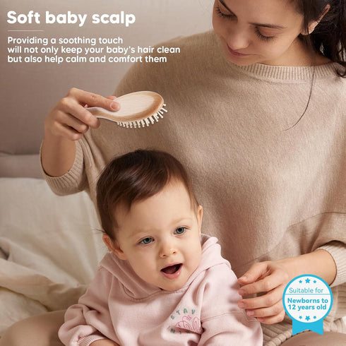 Set Set DEBETOOL Baby Hair Brush and Comb for Newborns & Toddlers - Wooden Baby Brush With Soft Goat Bristle