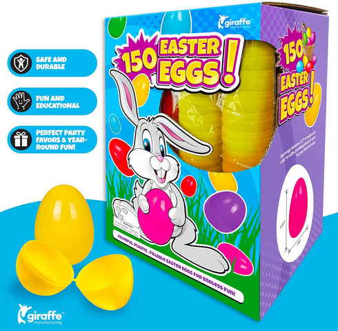 150 Pack Giraffe Fillable Easter Eggs Bulk Multi Color Empty Plastic Eggs for Kids - Easter Basket Stuffers for Kids