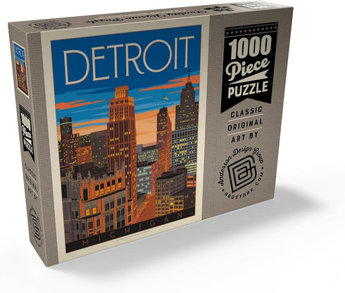 MyPuzzle Detroit, MI: Vintage Poster Skyline - Premium 1000 Piece Jigsaw Puzzle for Adults