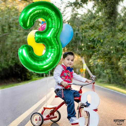 KatchOn Giant Green Number 3 Balloon - 40 Inch, Three Rex Birthday Party Decorations, Green 3 Balloon for Happy Birthday